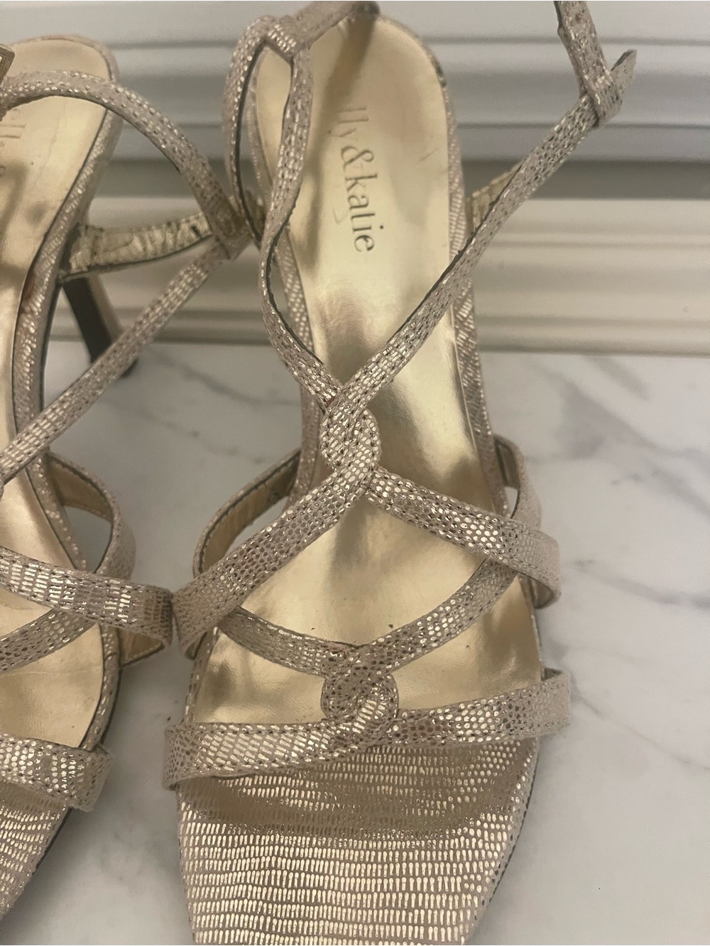 Kelly & Katie Champagne Metallic Strappy Heels